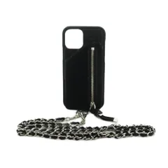 エジュー ajew iPhone14Pro スマホケース スマホショルダー チェーンストラップ付き ベロア 黒 /MI ■OS