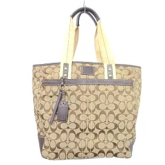 コーチ COACH トートバッグ シグネチャー キャンバス レザー M0673 ベージュ 茶 ブラウン A1127