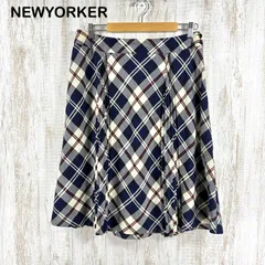 NEWYORKER ニューヨーカー チェック 総柄 ウール プリーツ フレアスカート 17号 大きいサイズ