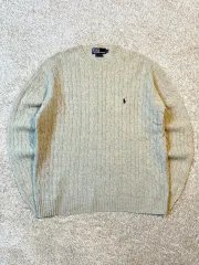レディースL ポロ ラルフローレン ネイビー ポニー ケーブル ラムウール ケーブル編み ニット グレー