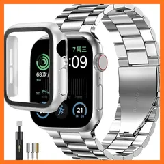 【新品】 [ＦＡＬＳＡＤ] 新型 Apple Watchバンド ステンレス 46mm/42mm/44mm/40mm/45mm/41mm保護ケース付き 対応 Se3/Se2/Se/Series11/10/9/8/7/6/5/4 アップルウォッチ 交換バンド, 1