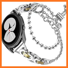 【新品】 [NINKI] コンパチブルGalaxy Watch FE/7/6/6 Classic/5/4 かわいい 、Galaxy Watch 5 pro/4 Classic 20mm レディース ビーズリンク付き 交換用バンド 長さ調整可（シルバー+ゴー 1