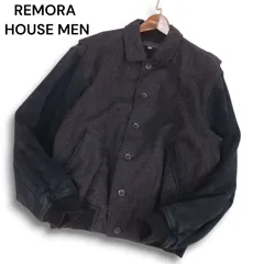 80s~90s★ REMORA HOUSE MEN 秋冬 袖革★ レザー × ウール ロゴ刺繍 スタジャン ジャケット Sz.F　メンズ ビンテージ 古着