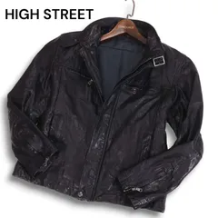 HIGH STREET ハイストリート 秋冬 山羊革★ 中綿 ゴート レザー シングル ライダース ジャケット Sz.L メンズ 黒