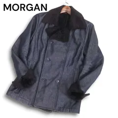 Y2K 00s★ MORGAN HOMME モルガン オム 秋冬 裏ボア★ デニムライク Pコート ジャケット ピーコート Sz.M　メンズ ネイビーのサムネイル