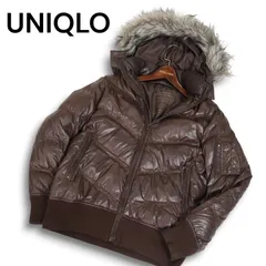 Y2K 00s★ UNIQLO ユニクロ 秋冬 ファー★ 光沢 プレミアム ダウン ジャケット Sz.S メンズ ブラウン