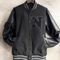 ✨XXL NEW ERA スタジャン ブラック レザー袖 バーシティジャケット