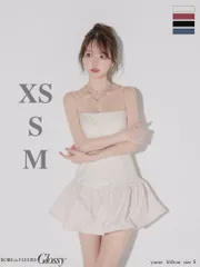 アイボリー  [GL4159-IV-2511] 【ROBE de FLEURS Glossy/ローブドフルール グロッシー】 ベロア/ バルーン/ フレア/ ベアトップ/ ミニドレス/ キャバドレス