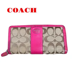 コーチ　長財布　ラウンドファスナー　F48463 ピンク　シグネチャー