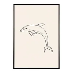【A4サイズ（約21x30cm）】【lh-poster-11341】イルカ 海 ラインアート  ナチュラル ミニマリスト ミニマル 北欧 シンプル 鉛筆 ポスター  インテリア      お洒落