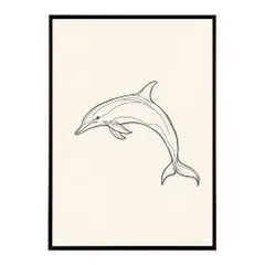 【A4サイズ（約21x30cm）】【lh-poster-11343】イルカ 海 ラインアート  ナチュラル ミニマリスト ミニマル 北欧 シンプル 鉛筆 ポスター  インテリア      お洒落