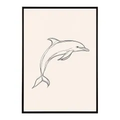 【B3サイズ（約36x51cm）】【lh-poster-11344】イルカ 海 ラインアート  ナチュラル ミニマリスト ミニマル 北欧 シンプル 鉛筆 ポスター  インテリア      お洒落