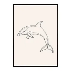 【A4サイズ（約21x30cm）】【lh-poster-11345】イルカ 海 ラインアート  ナチュラル ミニマリスト ミニマル 北欧 シンプル 鉛筆 ポスター  インテリア      お洒落