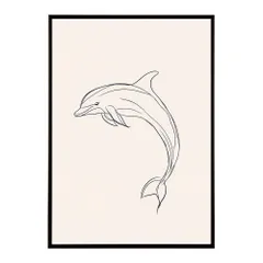 【B4サイズ（約25x36cm）】【lh-poster-11347】イルカ 海 ラインアート  ナチュラル ミニマリスト ミニマル 北欧 シンプル 鉛筆 ポスター  インテリア      お洒落