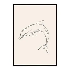 【A4サイズ（約21x30cm）】【lh-poster-11348】イルカ 海 ラインアート  ナチュラル ミニマリスト ミニマル 北欧 シンプル 鉛筆 ポスター  インテリア      お洒落