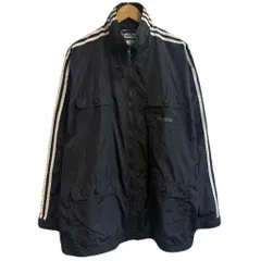 adidas アディダス ナイロンジャケット ウィンドブレーカー フルジップ ポケット付き 黒×白 Lサイズ No.L610