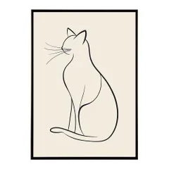 【B4サイズ（約25x36cm）】【lh-poster-11358】ネコ 猫 キャット 動物 アニマル ラインアート  ナチュラル ミニマリスト ミニマル 北欧 シンプル 鉛筆 ポスター フレーム付き       お洒落