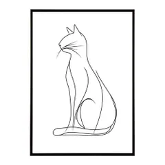【B4サイズ（約25x36cm）】【lh-poster-11359】ネコ 猫 キャット 動物 アニマル ラインアート  ナチュラル ミニマリスト ミニマル 北欧 シンプル 鉛筆 ポスター フレーム付き       お洒落