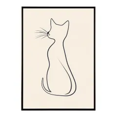 【A4サイズ（約21x30cm）】【lh-poster-11360】ネコ 猫 キャット 動物 アニマル ラインアート  ナチュラル ミニマリスト ミニマル 北欧 シンプル 鉛筆 ポスター フレーム付き       お洒落