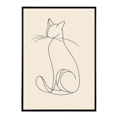 【A4サイズ（約21x30cm）】【lh-poster-11361】ネコ 猫 キャット 動物 アニマル ラインアート  ナチュラル ミニマリスト ミニマル 北欧 シンプル 鉛筆 ポスター フレーム付き       お洒落