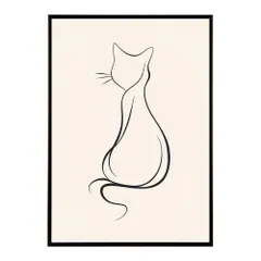 【A4サイズ（約21x30cm）】【lh-poster-11362】ネコ 猫 キャット 動物 アニマル ラインアート  ナチュラル ミニマリスト ミニマル 北欧 シンプル 鉛筆 ポスター フレーム付き       お洒落