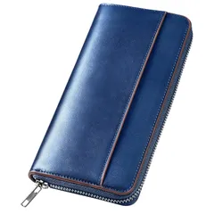 財布 メンズ 栃木レザー 長財布 本革 大容量 YKKファスナー 一流の財布職人が作る レディース財布 ウォレット 牛革 小銭入れ サイフ コンパクト シンプル 無地 男性 紳士用 おしゃれ 男女兼用 父の日 母の日 人気ブランド プレゼント (ネイビー)