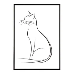 【B4サイズ（約25x36cm）】【lh-poster-11363】ネコ 猫 キャット 動物 アニマル ラインアート  ナチュラル ミニマリスト ミニマル 北欧 シンプル 鉛筆 ポスター フレーム付き       お洒落