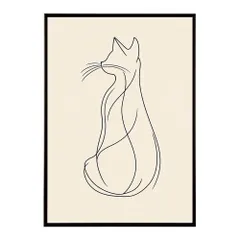 【B4サイズ（約25x36cm）】【lh-poster-11364】ネコ 猫 キャット 動物 アニマル ラインアート  ナチュラル ミニマリスト ミニマル 北欧 シンプル 鉛筆 ポスター フレーム付き       お洒落