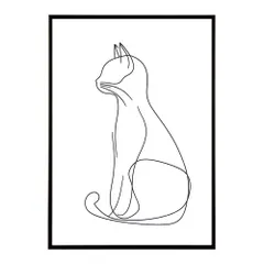【A4サイズ（約21x30cm）】【lh-poster-11365】ネコ 猫 キャット 動物 アニマル ラインアート  ナチュラル ミニマリスト ミニマル 北欧 シンプル 鉛筆 ポスター フレーム付き       お洒落