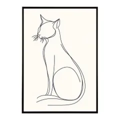 【A4サイズ（約21x30cm）】【lh-poster-11366】ネコ 猫 キャット 動物 アニマル ラインアート  ナチュラル ミニマリスト ミニマル 北欧 シンプル 鉛筆 ポスター フレーム付き       お洒落