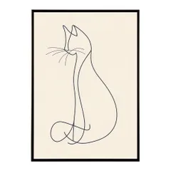 【B4サイズ（約25x36cm）】【lh-poster-11367】ネコ 猫 キャット 動物 アニマル ラインアート  ナチュラル ミニマリスト ミニマル 北欧 シンプル 鉛筆 ポスター フレーム付き       お洒落