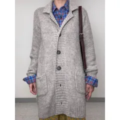 日本 ヴィンテージ グレー ニット ロング カーディガン