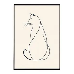 【B4サイズ（約25x36cm）】【lh-poster-11369】ネコ 猫 キャット 動物 アニマル ラインアート  ナチュラル ミニマリスト ミニマル 北欧 シンプル 鉛筆 ポスター フレーム付き       お洒落