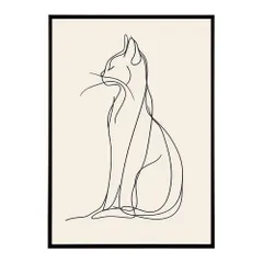 【B4サイズ（約25x36cm）】【lh-poster-11371】ネコ 猫 キャット 動物 アニマル ラインアート  ナチュラル ミニマリスト ミニマル 北欧 シンプル 鉛筆 ポスター フレーム付き       お洒落