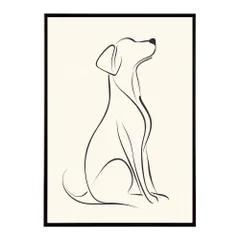 【A4サイズ（約21x30cm）】【lh-poster-11373】犬 いぬ ドッグ キャット 動物 アニマル ラインアート  ナチュラル ミニマリスト ミニマル 北欧 シンプル 鉛筆 ポスター フレーム付き       お洒落