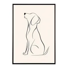 【A4サイズ（約21x30cm）】【lh-poster-11377】犬 いぬ ドッグ キャット 動物 アニマル ラインアート  ナチュラル ミニマリスト ミニマル 北欧 シンプル 鉛筆 ポスター フレーム付き       お洒落