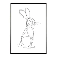 【B3サイズ（約36x51cm）】【lh-poster-11383】兎 うさぎ ペット 動物 アニマル ラインアート  ナチュラル ミニマリスト ミニマル 北欧 シンプル 鉛筆 ポスター フレーム付き       お洒落