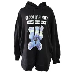 Honey Cinnamon ハニーシナモン グルーミーハニー ベア  パーカー ビッグシルエット 黒/ブラック フリーサイズ 地雷系 量産型 くま 病みかわ パンク ロゴ入り
