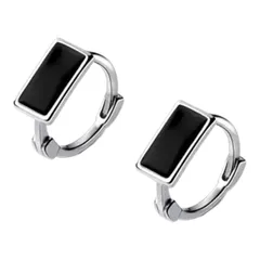 ブラックストーン　フープピアス　シルバー【両耳セット】