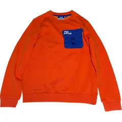 FILA フィラ KIDS パフォーマンス スウェット トレーナー 165 オレンジ×ブルー ポケット付き 裏起毛 トップス 韓国 スポーツストリート