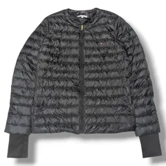 【極美品】TOMMY HILFIGER トミーヒルフィガー ダウンジャケット 総柄 リブ キルティング ブラック 黒 ロゴジップ トリコロール サイズ4 S〜M相当 ライトダウン 軽量