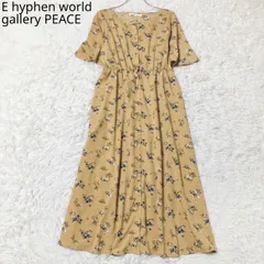イーハイフンワールドギャラリーピース　シャツワンピース　花柄　前開き　ウエストゴム　羽織り　クルーネック　ロング丈　フェミニン　カジュアル　ガーリー　イエロー　Fサイズ
