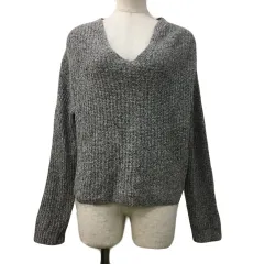 テチチ Te chichi セーター ニット プルオーバー Vネック リネン混 メランジ 長袖 M グレー 紺 ネイビー