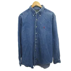 ラルフローレン RALPH LAUREN 90s POLO COUNTRY ポロ カントリー ヴィンテージ 古着 デニムボタンダウンシャツ BDシャツ 長袖 オーバーサイズ ポニー刺繍 XL インディゴ ■MET2