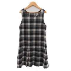 イエナ IENA ノースリーブワンピース ミニ丈 ラウンドネック チェック柄 ウール 紺 ネイビー /YK41