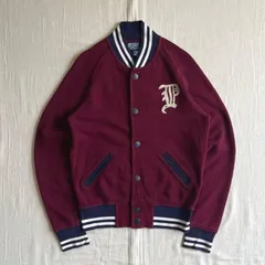 90s　vintage　旧タグ　Polo by Ralph Laulen　ポロバイラルフローレン　スウェット生地　スタジャン　ブルゾン　Pロゴワッペン　サーマル裏地　リブライン　バーガンディ×ネイビー×ホワイト　S　Y2K　アメカジ　C-BOY