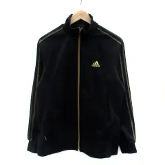 アディダス adidas スポーツウエア トラックジャケット スタンドカラー ミドル丈 ライン ロゴ刺繡 M 黒 ブラック ゴールド色 /HO32
