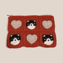 【a2◯編み物】グラニースクエア　黒柴×ハート　モチーフ　ペンケース　ポーチ