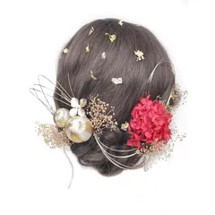 【新品】 [NANA手作り]髪飾り ゴールド シルバー 紫陽花 かすみ草 ソーラーローズ 和玉 水引 金箔 かわいい 成人式 七五三 卒業式 袴 振袖 着物 和装 花火大会 浴衣 1