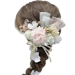 【新品】 髪飾り 成人式 前撮り 二次会 卒業式 入学式 マム カスミ草 リボン ドライフラワー 振袖 袴 ウェディング 結婚式 和装 ゴールドフラワー ホワイ ピンク レッド シルバー ロープ ヘアアレンジ ハーフアップ ロングヘア A251000904 1